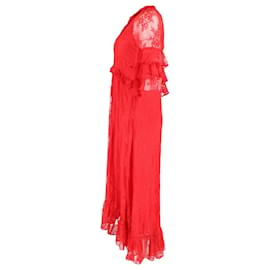 Autre Marque-Dodo Bar Or Rossano Ruffled Dress in Red Silk-Red