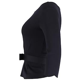 Christian Dior-Christian Dior Bow Detail Blouse in Navy Blue Wool-Blue,Navy blue