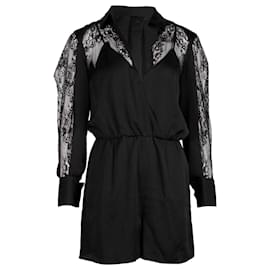 Maje-Maje Ines Lace-Paneled Playsuit in Black Polyester-Black