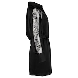 Maje-Maje Ines Lace-Paneled Playsuit in Black Polyester-Black