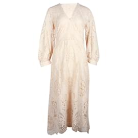 Maje-Maje Romy Guipure Lace Midi Dress in Beige Polyester-Beige