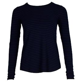 Theory-Theory Striped Long-Sleeve Top in Navy Blue and Black Viscose-Blue,Navy blue