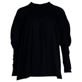 Marni-Marni Gathered Long-Sleeve Top in Black Cotton-Black