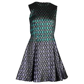 Dolce & Gabbana-Dolce & Gabbana Flared Sleeveless Mini Dress in Metallic Green Polyester-Green