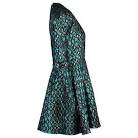 Dolce & Gabbana-Dolce & Gabbana Flared Sleeveless Mini Dress in Metallic Green Polyester-Green