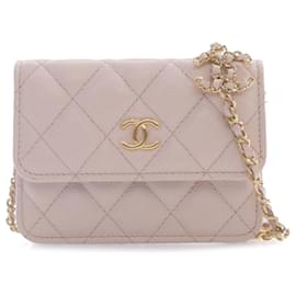 Chanel-Porta carte Chanel Purple CC trapuntato Caviar Coco su catena-Altro,Porpora