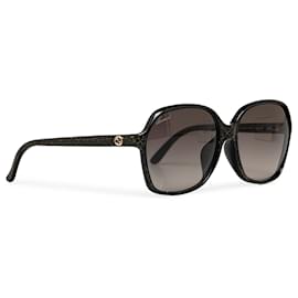 Gucci-Gucci Black Interlocking G Diamante Round Tinted Sunglasses-Black