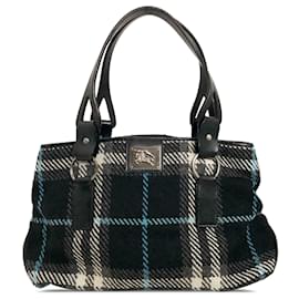 Burberry-Burberry – Schwarze Handtasche aus Wolle mit House Check-Muster-Andere