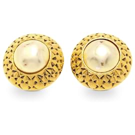 Chanel-Chanel Gold Faux Pearl Clip on Earrings-Golden
