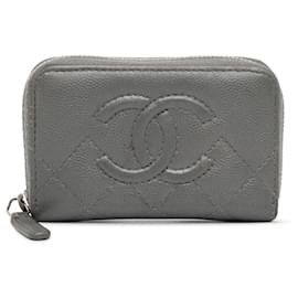 Chanel-Chanel Gray CC Caviar Zip Coin Pouch-Grey