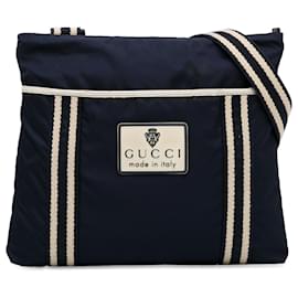 Gucci-Borsa a tracolla Gucci in nylon con stemma Web blu-Blu,Blu scuro