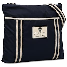 Gucci-Gucci – Umhängetasche aus Nylon mit Web-Wappen, Blau-Blau,Dunkelblau