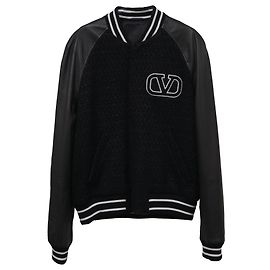 Valentino Garavani Valentino Bomber Jacket in Black Tweed and Leather Black