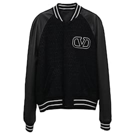 Valentino Garavani-Valentino Bomber Jacket in Black Tweed and Leather-Black