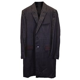Givenchy Long Pinstripe Coat in Black Wool Black