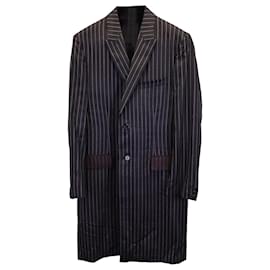 Givenchy-Givenchy Long Pinstripe Coat in Black Wool-Black