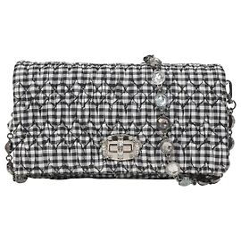 Bolsa Gingham com alça de cristal Miu Miu Vichy em algodão preto e branco Preto