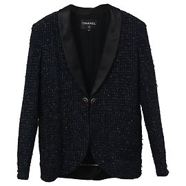 Chanel Single-Breasted Blazer in Deep Blue Wool Blue
