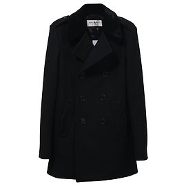 Gefütterter Kurzmantel von Saint Laurent aus schwarzer Wolle Schwarz