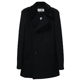 Saint Laurent-Saint Laurent lined-Breasted Short Coat in Black Wool-Black