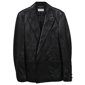 Chaqueta con botonadura forrada Saint Laurent en cuero negro Negro