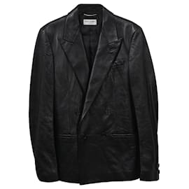 Saint Laurent-Saint Laurent lined-Breasted Jacket in Black Leather-Black
