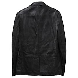Saint Laurent-Saint Laurent Double-Breasted Jacket in Black Leather-Black