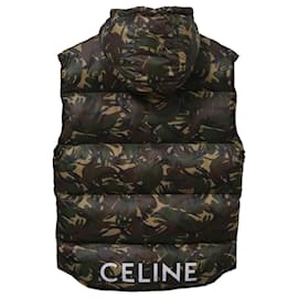 Céline-Celine Camouflage Quilted Vest in Green Nylon-Green