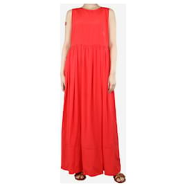 Jil Sander-Vestido maxi de seda vermelho sem mangas - tamanho UK 10-Vermelho