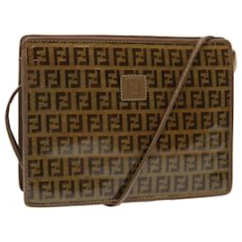 Fendi-FENDI Zucchino Canvas Shoulder Bag Vintage Brown Auth ep3991-Brown