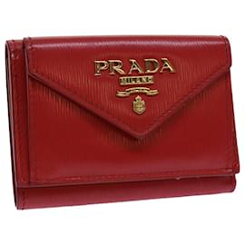 Prada-PRADA Portefeuille Safiano cuir Rouge Auth 71619-Rouge