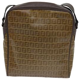 Fendi-FENDI Zucchino Canvas Shoulder Bag Brown Auth ep3988-Brown