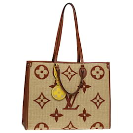 Louis Vuitton-LOUIS VUITTON Monogram Raffia On The Go GM Tote Bag Beige M57644 LV Auth 71272SA-Beige