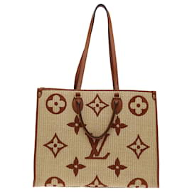 Louis Vuitton-LOUIS VUITTON Monogram Raffia On The Go GM Tote Bag Beige M57644 LV Auth 71272SA-Beige