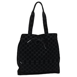 Gucci-GUCCI GG Canvas Tote Bag Suede Black Auth ar11680-Black