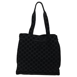 Gucci-GUCCI GG Canvas Tote Bag Suede Black Auth ar11680-Black