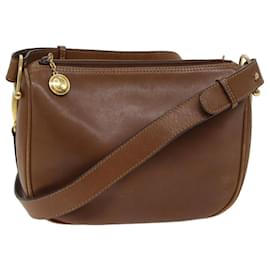 Gucci-GUCCI Horsebit Shoulder Bag Leather Brown Auth bs13592-Brown