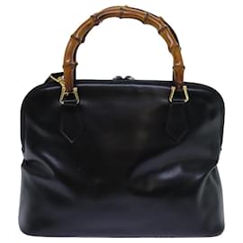 Gucci-GUCCI Bamboo Hand Bag Leather 2way Black Auth 70622-Black