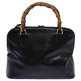 Gucci-GUCCI Borsa a mano in bambù in pelle 2modo Black Auth 70622-Nero