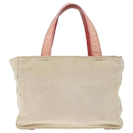 Prada-PRADA Hand Bag Canvas Beige Pink Auth 71008-Pink,Beige