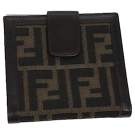 Fendi-FENDI Zucca Canvas Wallet Black Brown Auth yk11705-Brown,Black