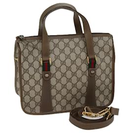 Gucci-GUCCI GG Canvas Web Sherry Line Hand Bag PVC 2way Beige Green Red Auth 71167-Red,Beige,Green