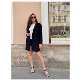 Chanel-Botões de CC Jaqueta Tweed Preto e Azul Marinho-Multicor
