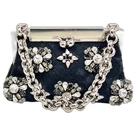 Dolce & Gabbana Clutch da sera VANDA nera con ricamo in argento e cristalli. Nero