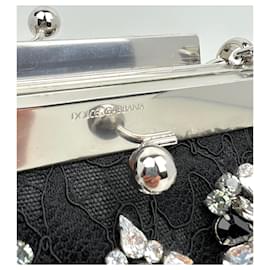 Dolce & Gabbana-Pochette de soirée VANDA en ricamo noir et cristal argenté-Noir