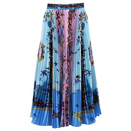Versace Plissee-Midirock mit Seestern-Print aus blauer Seide Blau