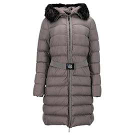 Moncler-Moncler Fox-Fur Trimmed Hooded Down Jacket in Grey Nylon Canvas-Grey