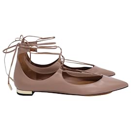 Aquazzura-Aquazzura Christy Flats in Beige Leather-Brown,Flesh