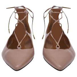 Aquazzura-Aquazzura Christy Flats in Beige Leather-Brown,Flesh