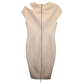 Victoria Beckham-Victoria Beckham Cutout Shoulder Knee Length Dress in Cream Cotton-White,Cream